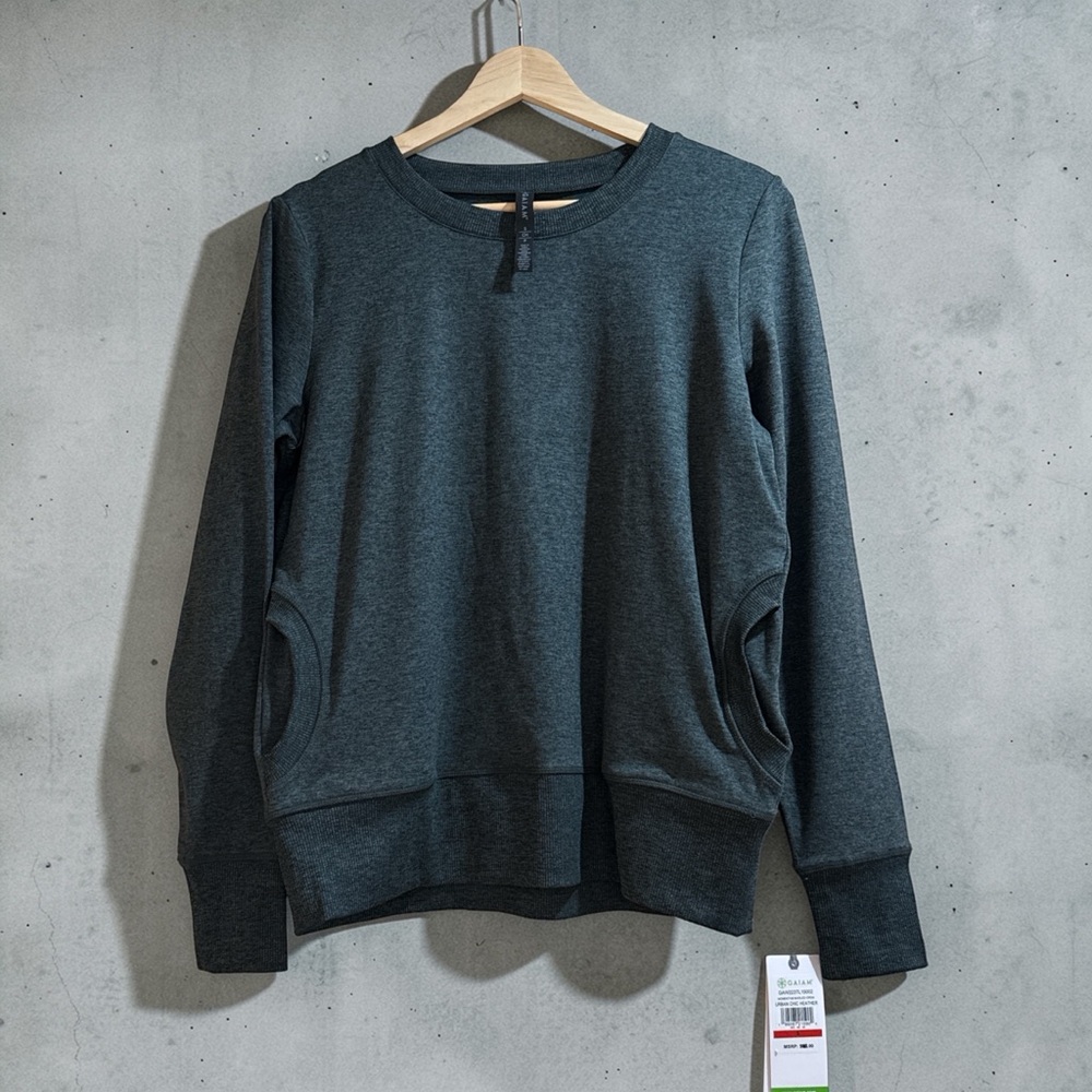 GAIAM - Deep Green Marled Black - Momentum Crew -  Yoga Easy Fit Sweatshirt